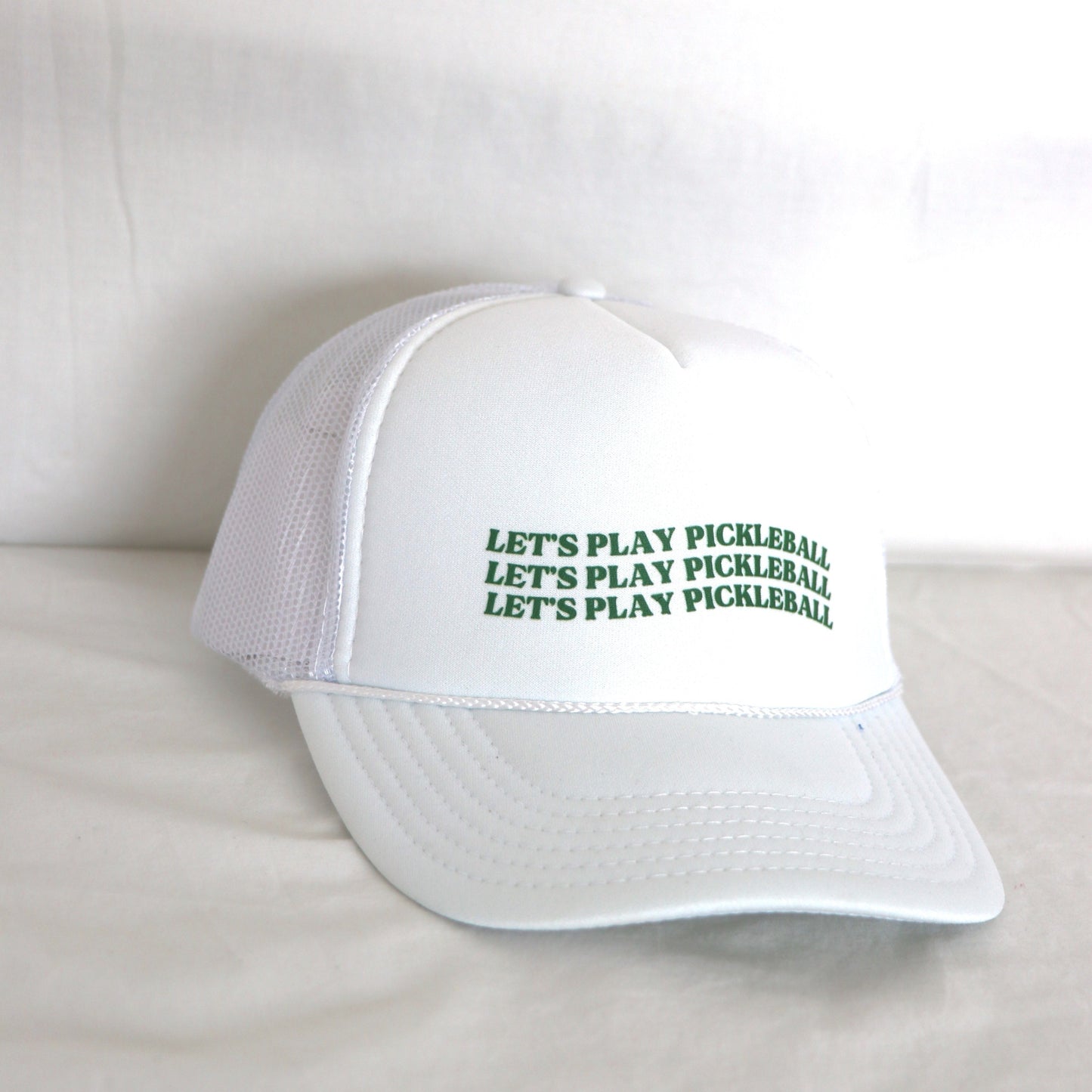 LET'S PLAY PICKLEBALL: WHITE FOAM TRUCKER HAT