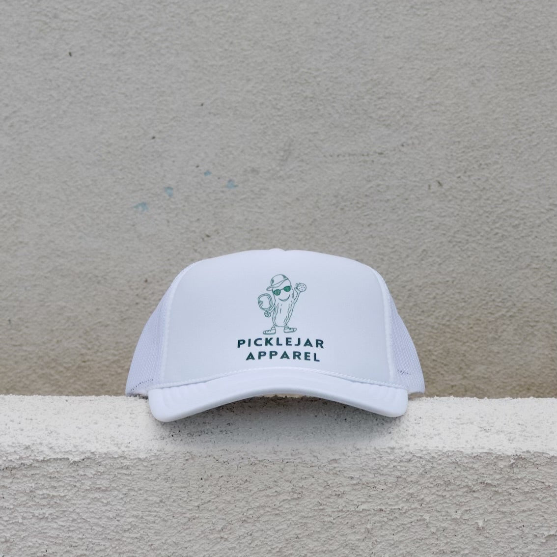 Mr. Pickle Pickleball Hat: White Foam Trucker Hat