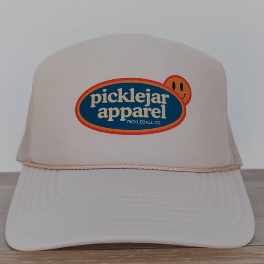 PICKLEBALL SMILEY CREAM FOAM TRUCKER HAT