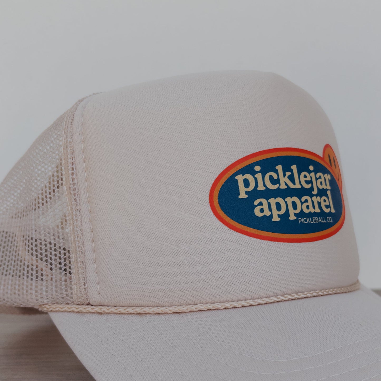 PICKLEBALL SMILEY CREAM FOAM TRUCKER HAT
