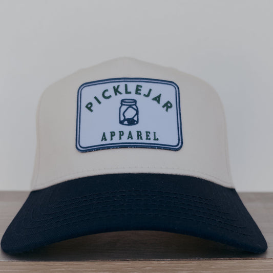 CHALCEDONY HAT: TWILL TRUCKER HAT WITH EMBROIDERED PATCH